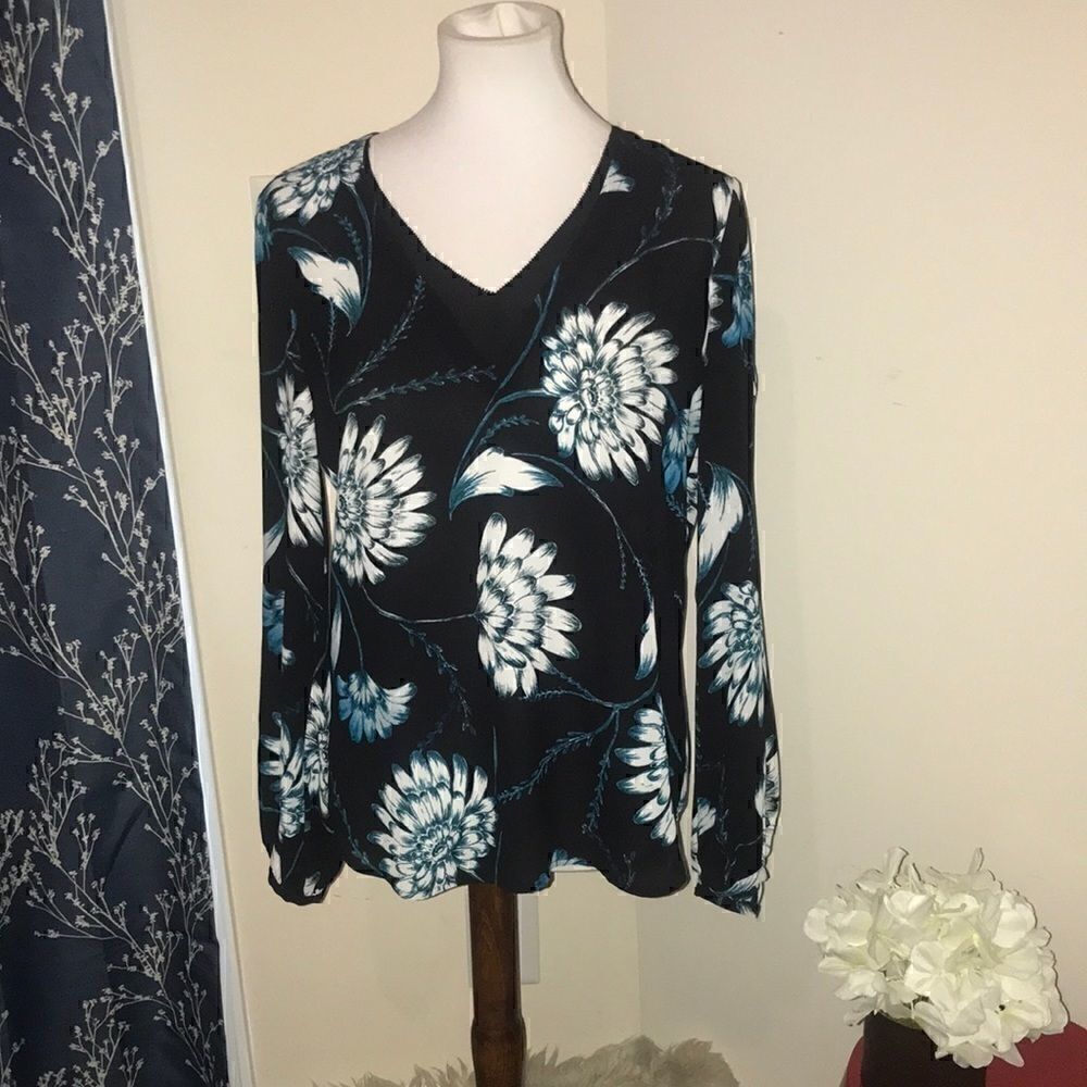 Ivanka Trump Floral Long Sleeve V-Neck Blouse